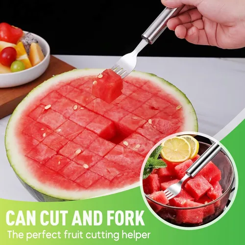Vista 4 de 2-In-1 Stainless Steel Fruit Cutter, Upgrade Watermelon Fork Slicer Cutter Slicer Tool, Portable Watermelon Cutter Multifunctional Fruit Fork Slicer