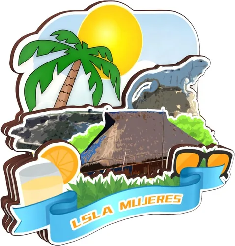 Vista 2 de Isla Mujeres Mexico - Imán de madera para nevera, colección 3D, madera 3D, hecho a mano, recuerdos de la ciudad, imán para nevera, decoración