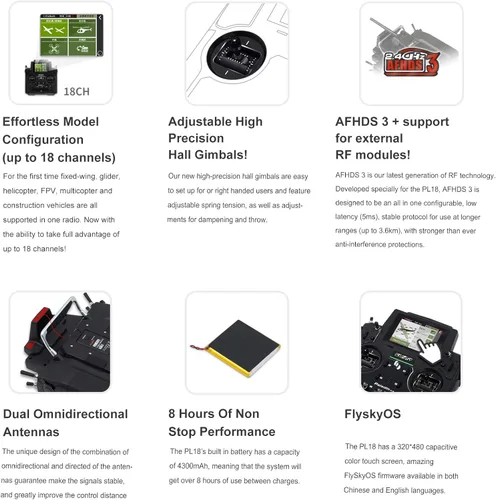 Vista 8 de GoolRC Flysky Paladin PL18 2.4GHz 18CH Transmisor de radio con receptor FS-FTr10 y FTr16S para RC FPV Racing Drone Avión Helicóptero Multicopter