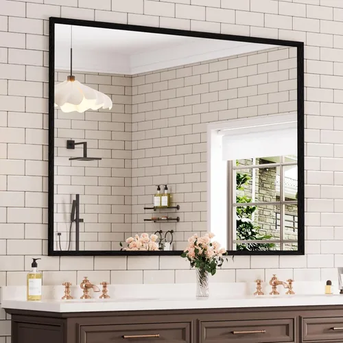 Vista 69 de WEER - Espejo de baño negro para tocador de 20x28 pulgadas, espejo con marco de metal negro mate y forma de rectángulo redondeado para sobre