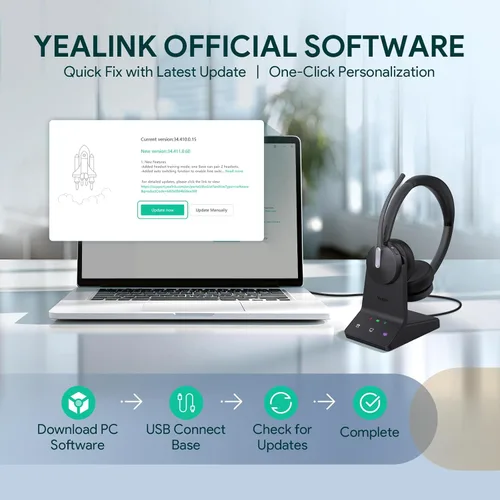 Vista 6 de Yealink WH64 DECT & Bluetooth Auriculares inalámbricos mono auriculares de trabajo de largo alcance de 606 pies, micrófono con cancelación de ruido