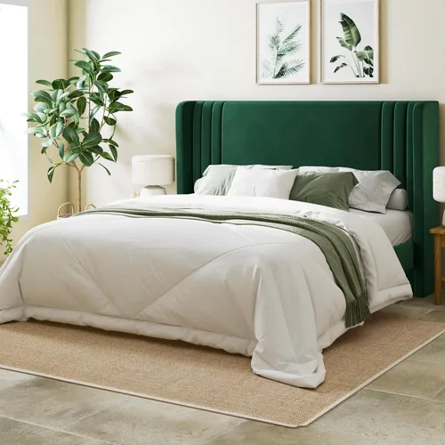 Vista 17 de Allewie Marco de Cama de Plataforma de Terciopelo Tamaño Completo con Cabecera Acolchada Vertical con Respaldo Alto, Fácil Montaje, Almacenamiento