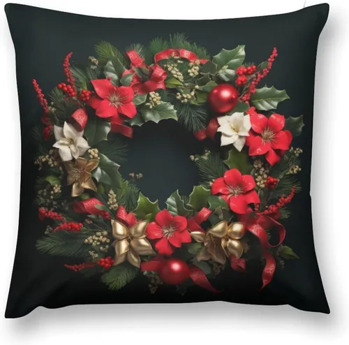 Vista 12 de Funda de cojín de 12 x 12 pulgadas, diseño floral de Feliz Navidad, terciopelo suave, decorativa, cuadrada, fundas de almohada para sofá, cama y sofá