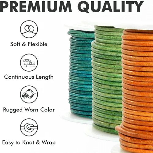 Vista 5 de Cordón de cuero para hacer joyas, cordón redondo de 2 mm, cuerda de 27 yardas utilizada para manualidades, cuerda para collar, trenzado - Negro