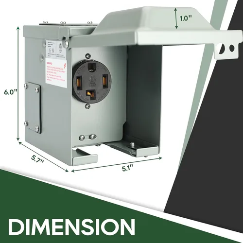 Vista 5 de Caja de toma de corriente de 30 amperios, receptáculo NEMA 14-30R de 125/250 voltios, resistente a la intemperie, panel eléctrico para exteriores
