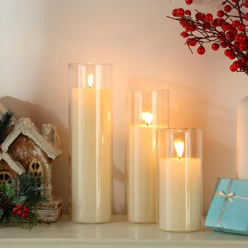Vista 4 de Shihanee 60 velas de pilar y jarrones cilíndricos de vidrio, soportes cilíndricos transparentes para velas de pilar delgadas, decoración de mesa