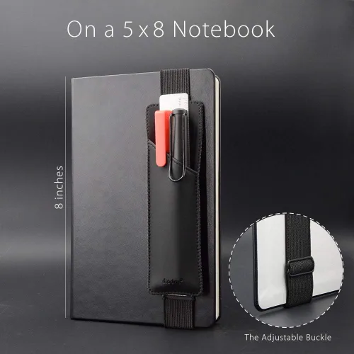 Vista 3 de Funda para lápices y bolígrafos con banda elástica ajustable, compatible con cuadernos de tapa dura, agendas, encuadernadoras, de 8" a 11” de Negro