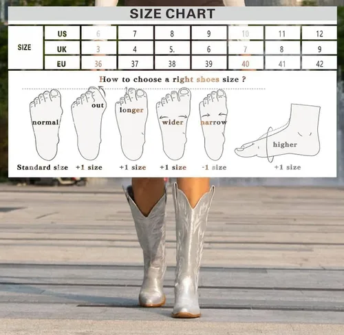 Vista 7 de GOSERCE Botas vaqueras altas hasta la rodilla para mujer, botas vaqueras altas bordadas, estilo occidental, punta puntiaguda, bloque medio, tacón