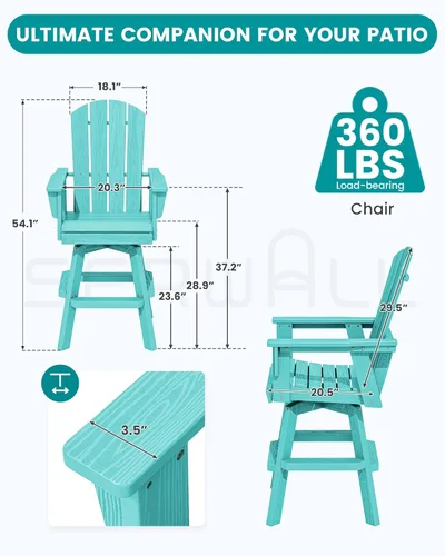 Vista 2 de SERWALL Silla de bar Adirondack giratoria de HDPE, silla Adirondack giratoria para balcón, taburetes de bar de altura de barra al aire libre