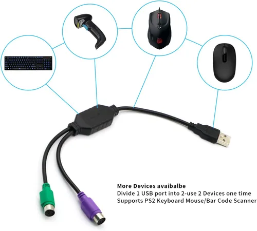 Vista 6 de PS/2 to USB Adapter Cable, 4Pack PS2 Female to USB Male Converter Connector Adapter for PC Keyboard