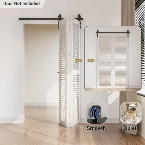 Vista 6 de CCJH Kit de riel deslizante de 3 pies/36 pulgadas para puerta de granero plegable resistente para 2 puertas (sin puerta de madera, solo hardware)