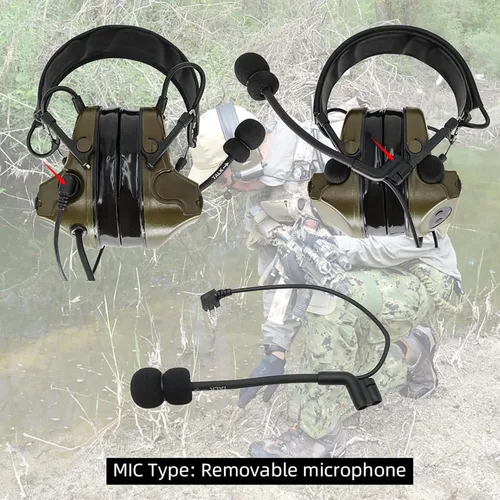 Vista 3 de Auriculares tácticos Hearangel, reducción de ruido con captación de sonido y PTT Ken de 2 pines para actividades de airsoft