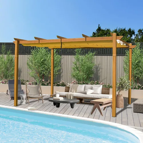 Vista 8 de Domi 9’ x 13’ Pérgola retráctil para exterior contra la pared con toldo resistente a la intemperie, pérgola de aluminio para jardín, pérgola