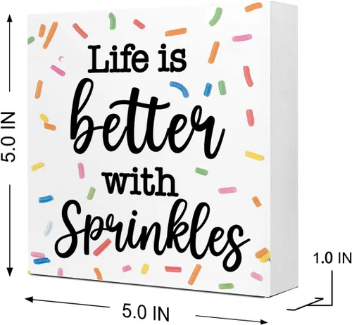 Vista 2 de Letrero inspirador de madera con diseño de vida con chispas para decoración de escritorio, letrero de madera rústico de verano para el hogar, sala