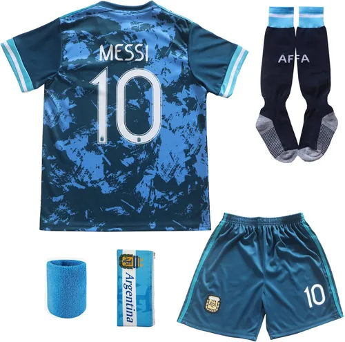 BIRDBOX 2021 Argentina Away Dark Blue #10 Lionel Messi - Conjunto de camiseta y pantalones cortos de fútbol para niños, tallas juveniles
