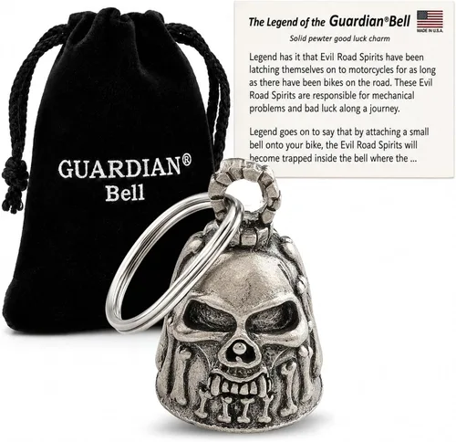 Guardian Bell Campana de buena suerte con llavero y bolsa de regalo de terciopelo negro | Campana de motocicleta | Peltre sin plomo | Hecho en