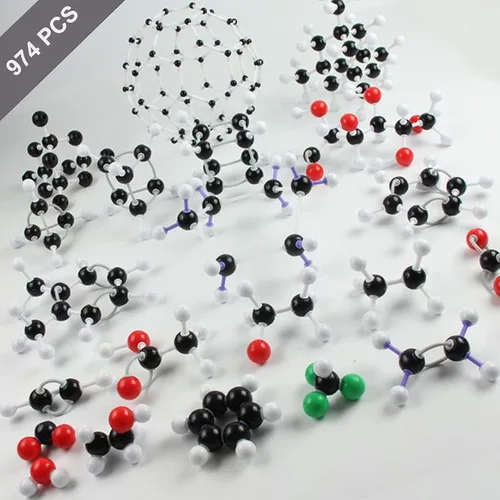 Vista 5 de Kit de modelo de estructura molecular, modelo de bola molecular de 974 piezas, con nube atómica/de carga, kit de modelo orgánico/inorgánico