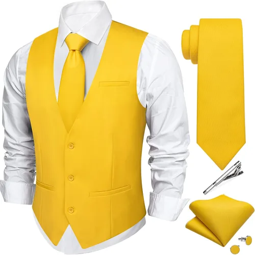 Vista 16 de DiBanGu Mens Vest Tie Set 5PCS Formal Dress Waistcoat Light Grey