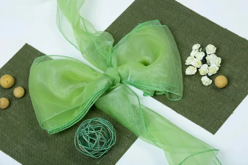 Vista 5 de Bandas de organza para decorar sillas en bodas y eventos, 100 unidades, organza, Manzana Verde (Apple Green), 10