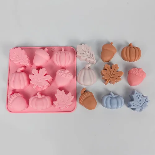 Vista 6 de Moldes de silicona de otoño, molde de calabaza y chocolate, 2 piezas de hoja de arce y bellotas en forma de caramelo, jabón para hornear