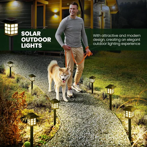 Vista 5 de GIGALUMI Luces solares para exteriores, paquete de 6 luces solares LED impermeables para exteriores, luces solares para pasarela que mantienen 10