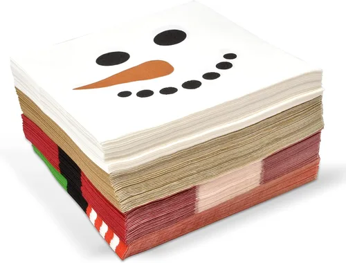 Vista 7 de Gift Boutique 120 servilletas de papel desechables de Navidad con personajes navideños, lindos muñecos de nieve de invierno, renos, elfos y Papá