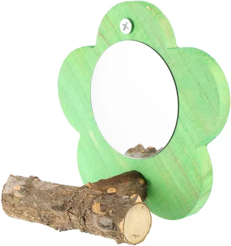 Jaula de periquitos espejo para mascotas con forma acrílica canarios juguete loro, perca, flor verde, pinzón, pájaros, jaula de conure con