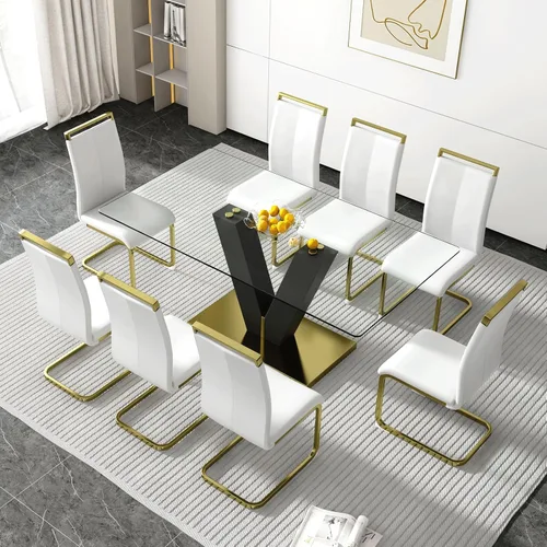 Vista 17 de gopop Juego de mesa de comedor moderna para 6, 7 piezas, mesa de comedor de mármol, mesa de cocina rectangular de 71 pulgadas con 6 sillas tapizadas