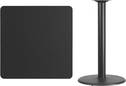Vista 3 de Flash Furniture Stiles - Mesa cuadrada laminada negra de 36 pulgadas con base de mesa redonda de altura de barra de 24 pulgadas