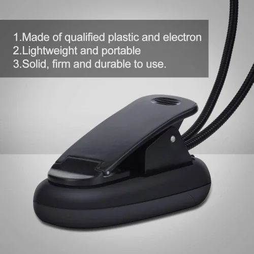 Vista 6 de Luz de soporte de música recargable, luz de lectura con clip de 8 LED, lámpara de libro de 3 niveles de brillo de protección ocular para orquesta