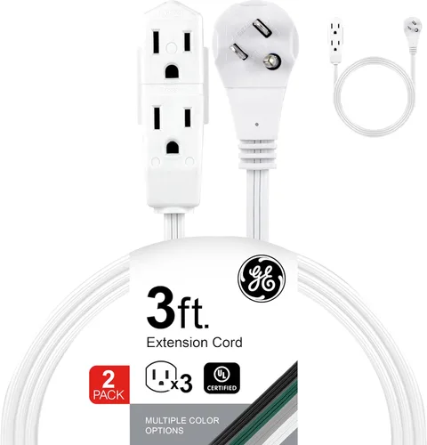 Vista 11 de GE Cable de extensión plano de 3 salidas de 3 pies, cable de extensión a tierra con múltiples tomas, extensor de salida de 3 clavijas, enchufe