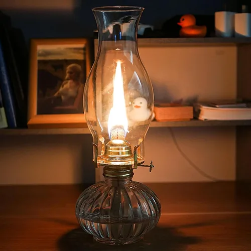 Vista 3 de Lámpara de aceite para chimenea, base de 3 pulgadas, 8.5 pulgadas de altura, pantalla de lámpara de queroseno, lámpara de repuesto de vidrio