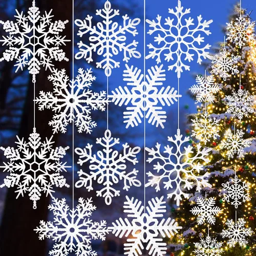 10 PCS Adornos de Navidad Grandes de Copos de Nieve Blancos de 12'' Brillantes para Exteriores Árbol de Navidad Copos de Nieve Gigantes de Plástico