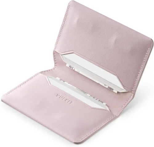 Vista 14 de VULKIT Cartera delgada minimalista con bloqueo RFID de cuero genuino, tarjetero con bolsillo frontal, cierre magnético, Espresso, Minimalista