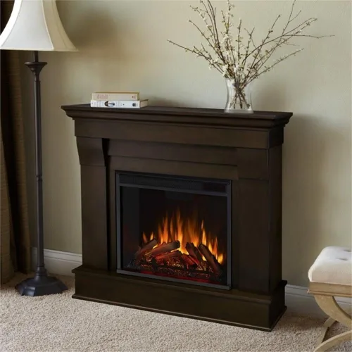 Vista 2 de Real Flame Chateau - Chimenea eléctrica de 41 pulgadas con repisa para sala de estar o dormitorio, inserto de chimenea calentador reemplazable Nogal