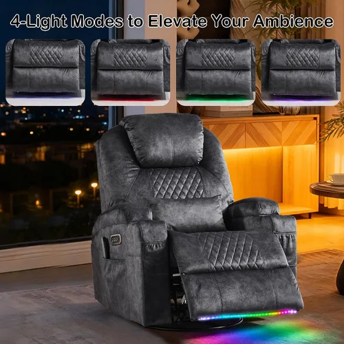 Vista 8 de Sillón reclinable giratorio de doble motor 240° (gris terciopelo, 2)