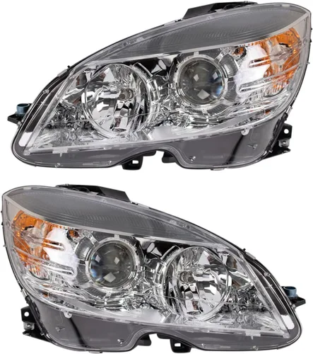 Vista 311 de TRQ Juego de Conjunto de Ensamble de Faros de 2 Piezas de Desempeño Halógeno con Marco Cromado Conductor y Lado del Pasajero Compatible con Mercedes