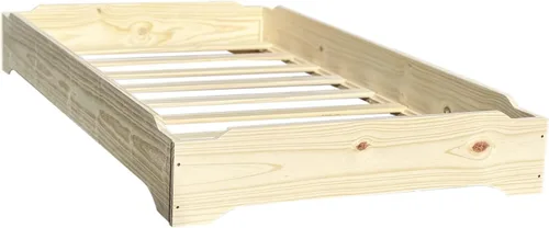 Vista 4 de Camas apilables – Juego de dos – Marco de cama de madera individual sobre individual sin terminar – Marco de cama de madera de pino macizo fácil