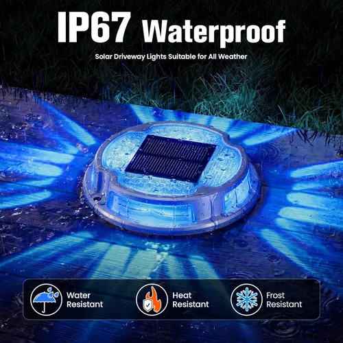 Vista 4 de VOLISUN Luces solares para cubierta de entrada, luces marinas para muelle, paquete de 4 luces solares de tierra de 2 colores en 1 LED, impermeable