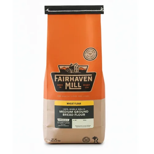 Fairhaven Mill Harina de pan de trigo integral molido medio, certificado orgánico USDA y 100% grano entero, sabor a nuez y miga masticable para