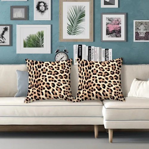 Vista 6 de HOSTECCO Juego de 2 fundas de almohada con estampado de leopardo de 18 x 18 pulgadas, fundas de almohada decorativas de terciopelo con estampado
