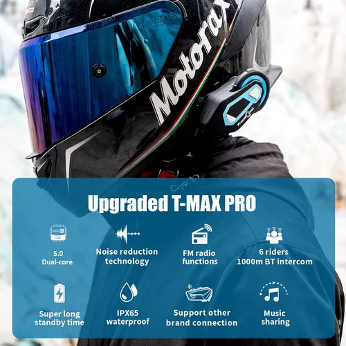 Vista 2 de FreedConn TMAX PRO - Auriculares Bluetooth para casco de motocicleta, sistemas de comunicación de motocicleta con cancelación de ruido CVC, música