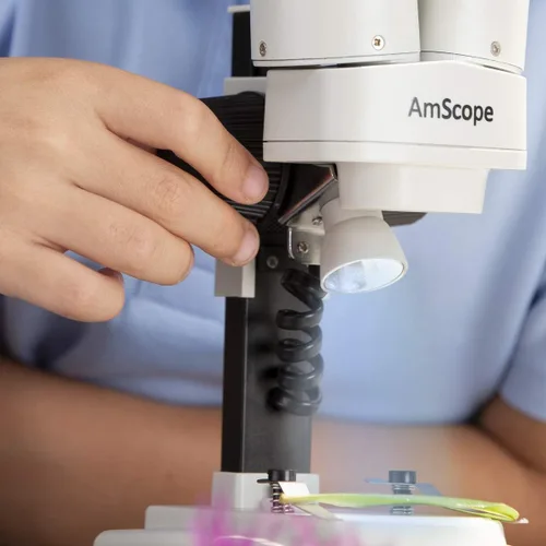 Vista 2 de AMSCOPE-KIDS SE100ZZ-LED microscopio LED estéreo portátil, con aumentos de 20 y 50