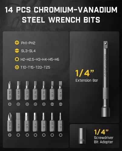 Vista 4 de Fanttik WB10 Nova - Juego de llaves dinamométricas para bicicleta de 1/4 pulgadas, 2-10 Nm/1.47-7.37 pies-libras, 14 bits de dirección dual con clic