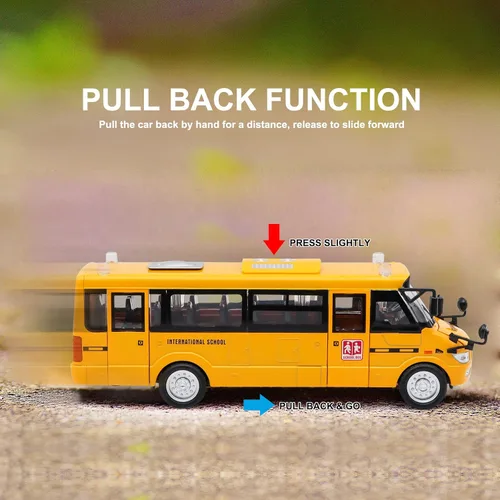 Vista 4 de School Bus Toy for Toddlers - 9" Die-cast Pull Back Cars with Sounds Lights and Openable Doors, School Bus Toys for Kids Ages 4-8