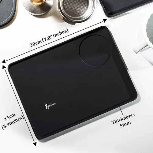 Vista 2 de Yolococa Estera de manipulación de café de grado alimenticio de goma de silicona Espresso Mat 8 pulgadas X 6 pulgadas negro