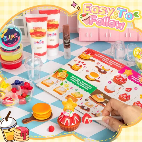 Vista 6 de Alritz Juego de juguetes de comida en miniatura, mini postres para hacer bebidas, kit de manualidades, pastel de fresa simulado, juego de alimentos