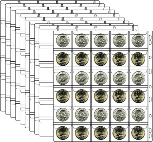 Vista 12 de Páginas de colección de monedas de 10 hojas, página de bolsillo para monedas con 120 bolsillos, fundas para carpetas de monedas con 9 agujeros