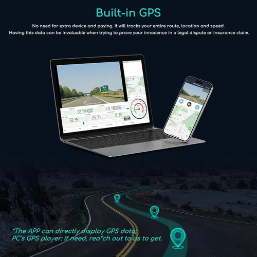 Vista 6 de COOAU Cámara de tablero D30S 4K con GPS Wi-Fi, frontal e interior dual 2.5K 1080P, cámara Uber para automóvil con visión nocturna infrarroja