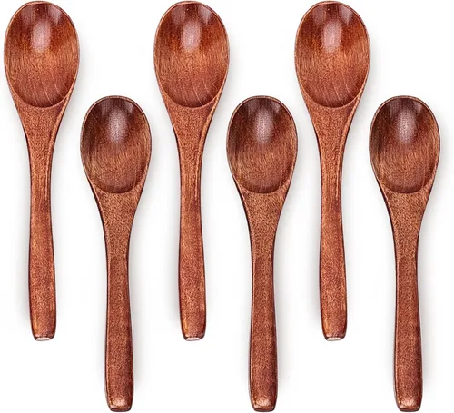 Vista 8 de Juego de cucharas de madera, 12 piezas (6 piezas de 9 pulgadas y 6 piezas de 6 pulgadas), para comer, mezclar, agitar, café, té, mermelada, sales